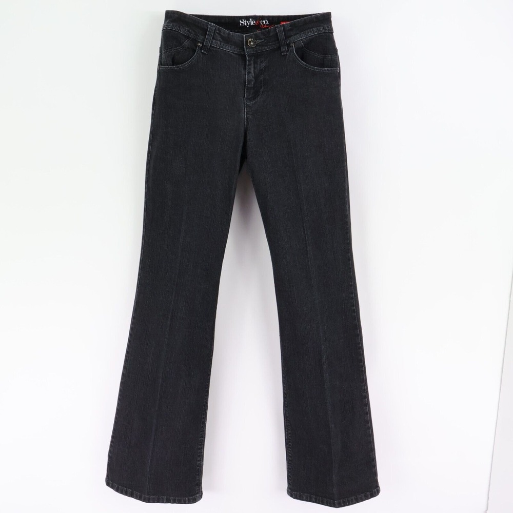 Style & Co. Jeans Mid Rise Flared Womens 6 Black‎ Stretch Cotton INSEAM: 32/33